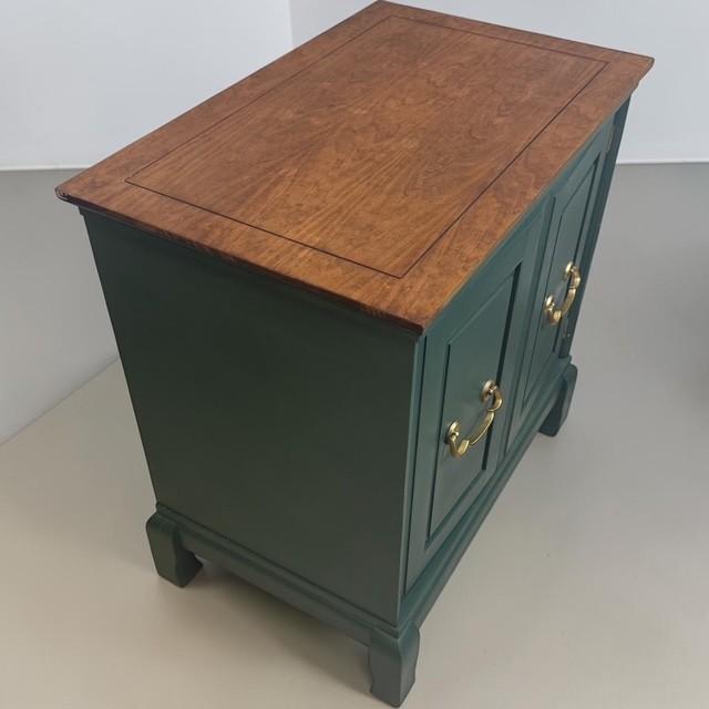 Traditional 1990s Refinished Olive Green Solid Wood Accent Cabinet With Walnut Top For Sale - Image 3 of 8
