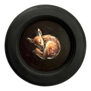 Framed Animal Original Painting Circular Wall Decor by Valeriya Serova For Sale
