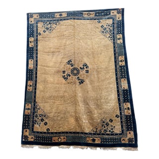 12 X 9 Antique Chinese Art Deco Chinoiserie Peking Rug Geometric Medallion For Sale