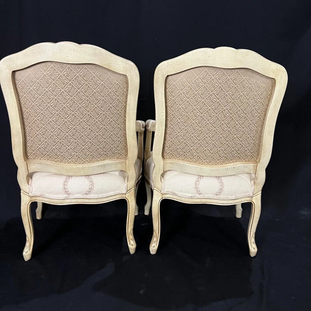 French Louis XV Style Painted UpholsteredArmchairs or Fauteuils -A Pair For Sale - Image 10 of 11