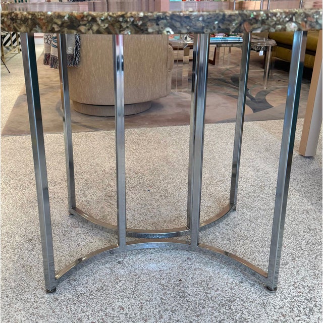Metal Vintage Abalone Shell Resin and Chrome Circular Dining Table For Sale - Image 7 of 14