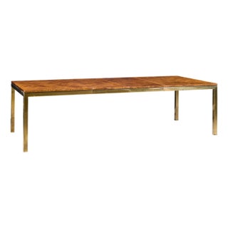 Tomlinson Mid Century Burlwood and Brass Expanding Dining Table With 2 Leaves For Sale