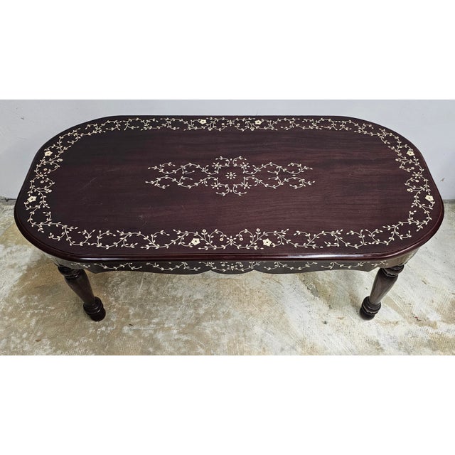Late 20th Century South East Asian Handcrafted Bone Inlay Rosewood Cocktail / CoffeeTable For Sale - Image 5 of 7