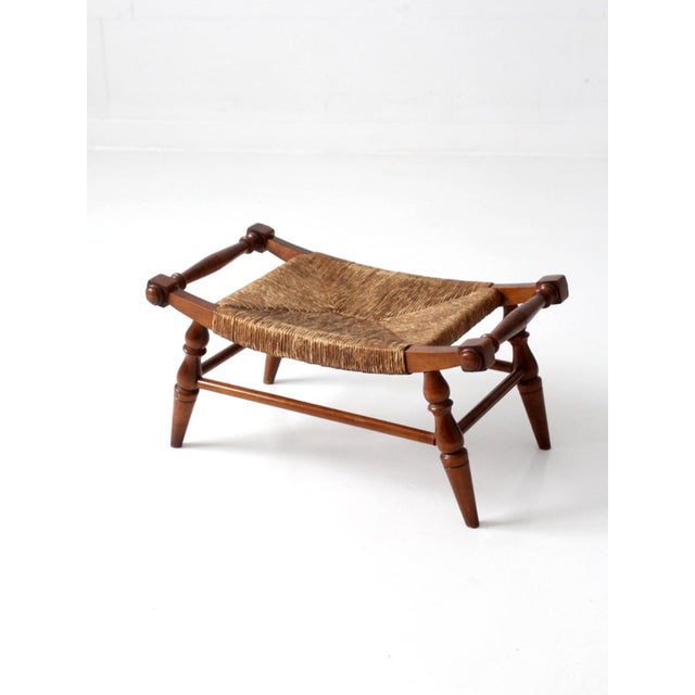 Vintage Early American Rush Seat Bench Stool For Sale - Image 10 of 17