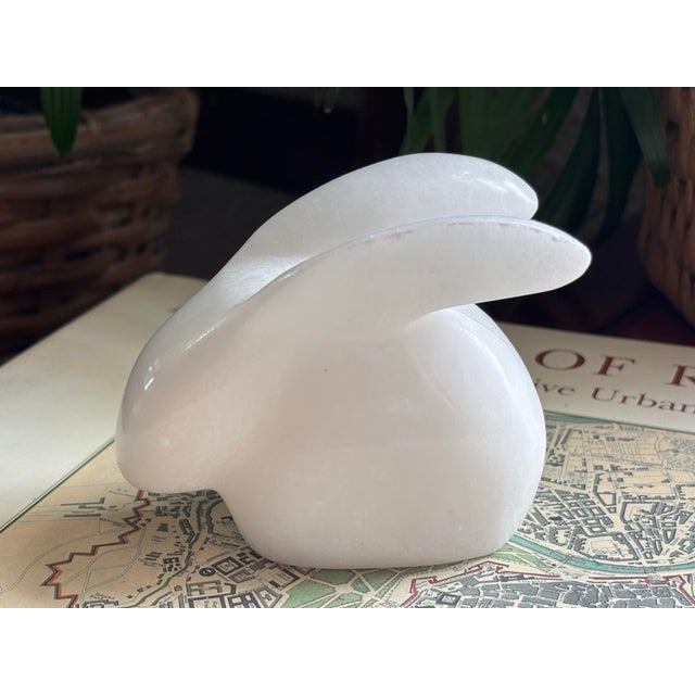 Late 20th Century Modern White Carved Stone Bunny Rabbit Figurine For Sale - Image 4 of 8