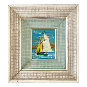Petite Vintage Expressionist Sailboat Seascape in Amazing 2-Tone Double Frame, Glazed