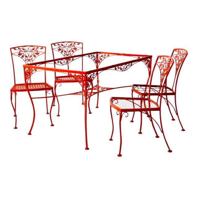 Vintage Orange Wrought Iron Patio Furniture Set Of 5 Chairish