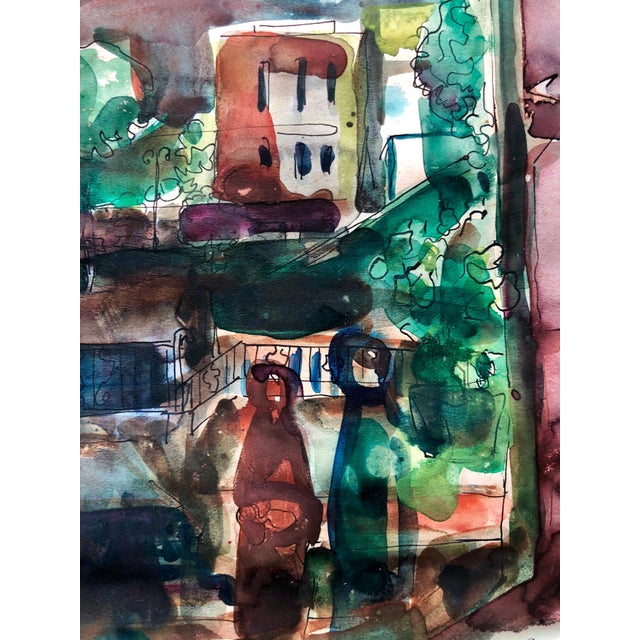 Aharon Giladi, Old Yishuv, Israel, Watercolor Gouache Painting Israeli Modernist Kibbutz Artist For Sale - Image 4 of 5