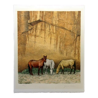 1980s "Canyon Horses" Realistic Lithograph Art Print by James Asher For Sale