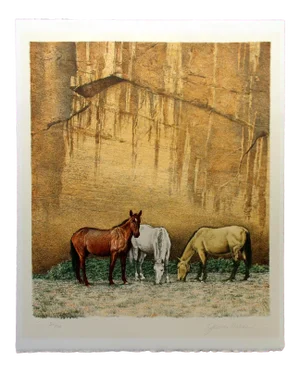 1980s "Canyon Horses" Realistic Lithograph Art Print by James Asher