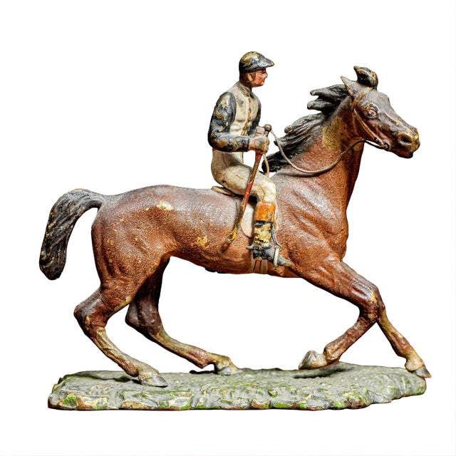 Exquisite Miniature Antique Austrian Cold Painted Bronze Polo Player on Horse Sports Statue Sculpture For Sale