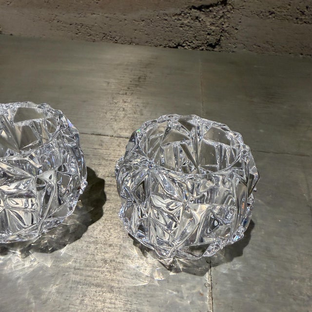 Modern Tiffany & Co. Rock Cut Crystal Votive Candle Holder Set of 2 For Sale - Image 3 of 16