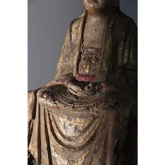 Chinese Artist, Guanyin Bodhisattva, 16th Century, Polychrome Wooden Statue For Sale - Image 3 of 11