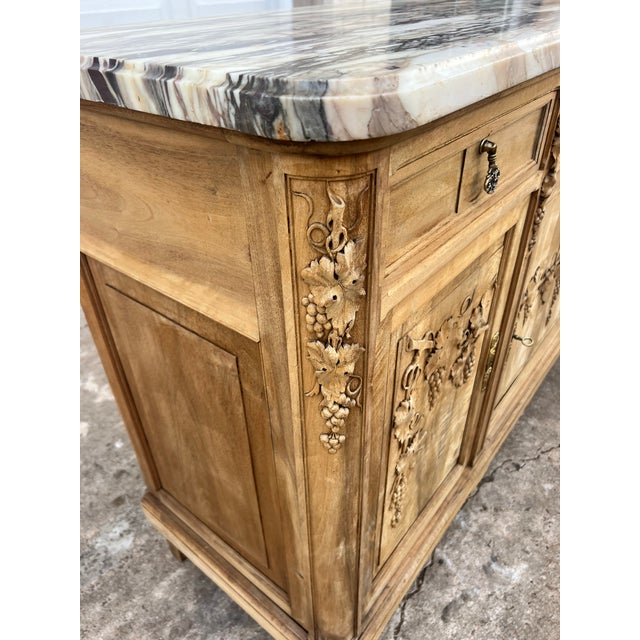 French Provincial French 19th Century Louis XVI Provincial Bleached Walnut Marble Top Sideboard For Sale - Image 3 of 12