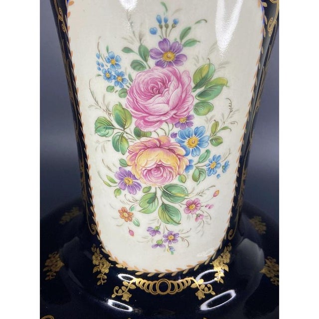 French Hand-Painted Cobalt Blue Porcelain Vase from Limoges For Sale - Image 4 of 11