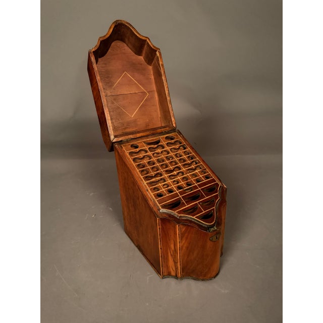 18th Century English Mahogany Knife or Cutlery Box With Satinwood, Rosewood & Silver Inlay, Circa 1780 For Sale - Image 9 of 15