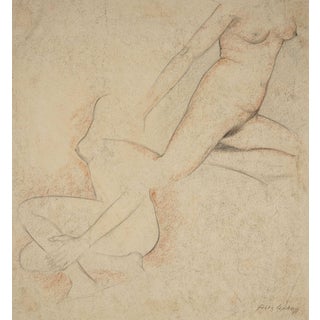 Fritz Uphoff, Two Moving Nudes, 1930, Charcoal and Chalk Drawing For Sale