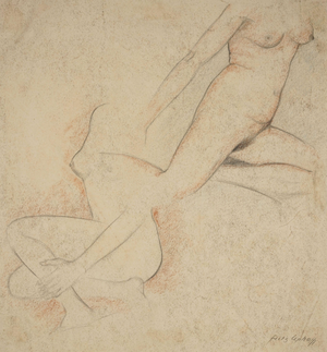 Fritz Uphoff, Two Moving Nudes, 1930, Charcoal and Chalk Drawing