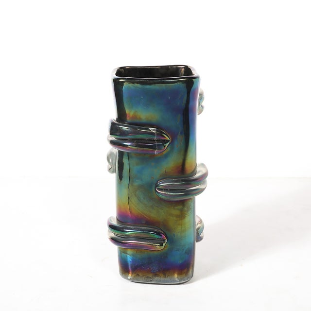 Pair of Mid-Century Hand-Blown Murano Iridescent Glass Vases For Sale In New York - Image 6 of 14