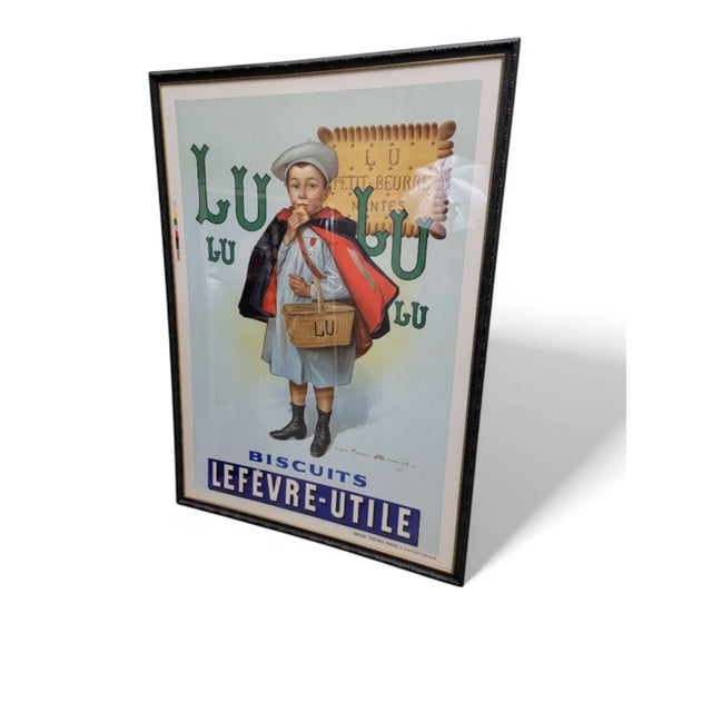 Early 20th Century Vintage Art Nouveau French Lithograph Advertising Poster for 'Lulu Biscuits Lefevre-Utile' by Firmin Bouisset For Sale - Image 5 of 8