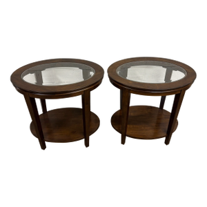 Vintage Kincaid Elise Glass Top Two Tier Oval Transitional Style Side Tables