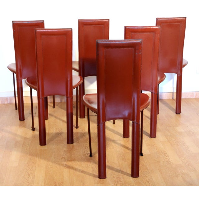 Lara Dining Chairs in Bordeaux Leather by Giorgio Cattelan for Cattelan Italia, 1984, Set of 6 For Sale - Image 12 of 16