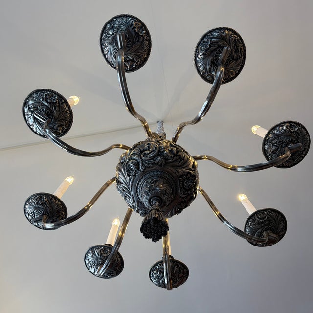 1900 - 1909 1900s E.F.Caldwell Silver-Plated Chandelier. For Sale - Image 5 of 8