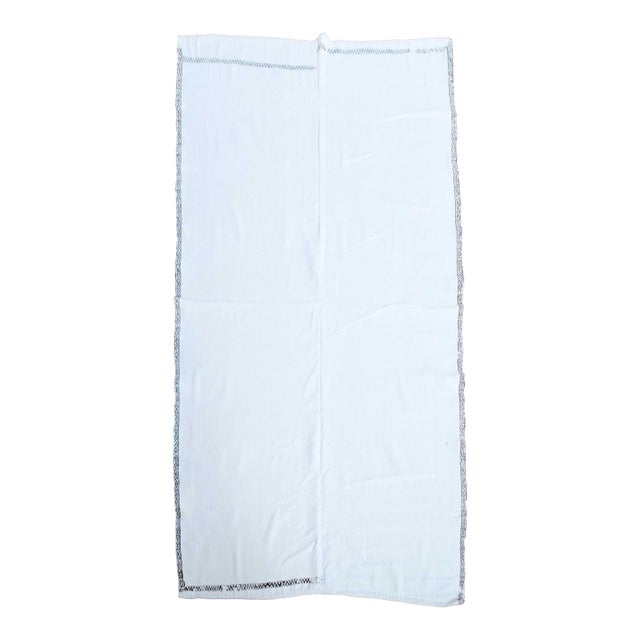 1970s Vintage Handmade Wool Cotton White Runner Rug For Sale