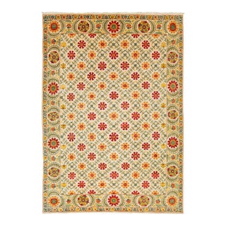 Contemporary Hand-Knotted Wool Suzani Style Area Rug With Floral Trellis Pattern For Sale