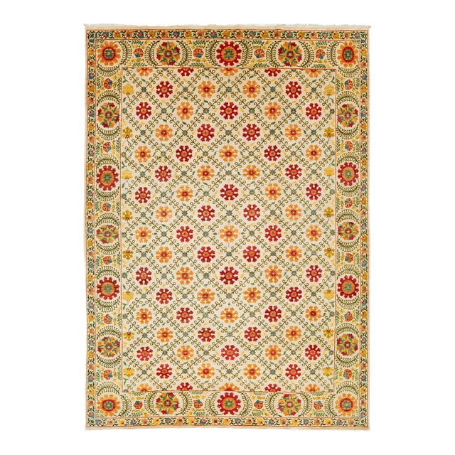 Contemporary Hand-Knotted Wool Suzani Style Area Rug With Floral Trellis Pattern For Sale