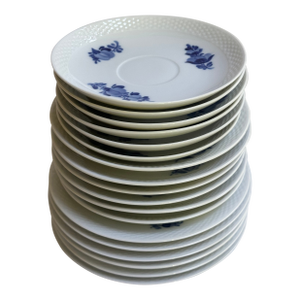 1980's Royal CopenhagenDenmark Blue Flowers Braided Edges Six(6) Salad Plates 7.5",Six(6) 7" Saucers(#8195),Six(6) Saucers 6.5"(#8269) - 18 pcs