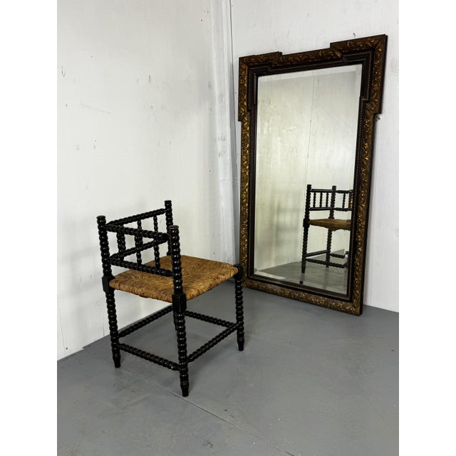 Boho Chic Antique Bobbin Oak and Rush Side Chair, 1900s For Sale - Image 3 of 10