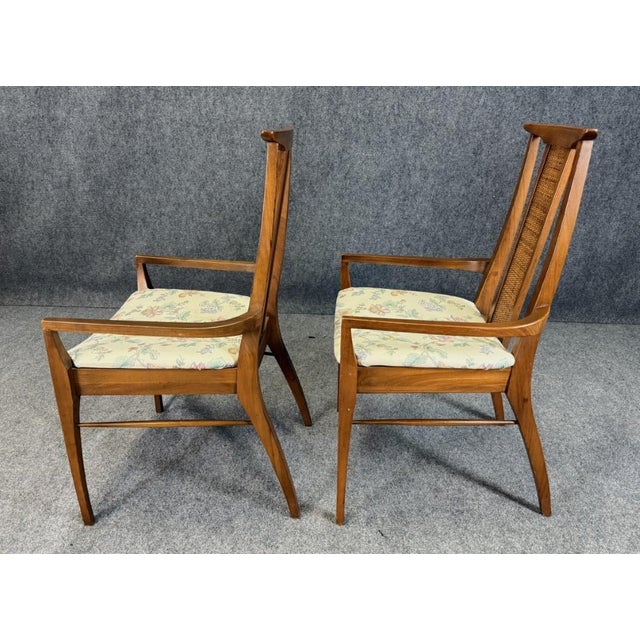 Pair of Mid-Century Modern Walnut Cane-Back Arm Chairs For Sale - Image 4 of 13