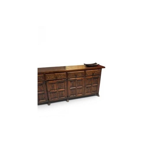 Brown Large Spanish Rustic Carved Wood Credenza For Sale - Image 8 of 13
