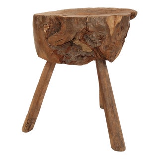 Primitive Wabi Sabi Wooden Chopping Block Side Table, Early 20th Century For Sale