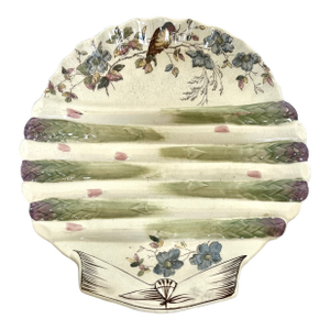 1890s English Majolica Shell Shape Asparagus Plate