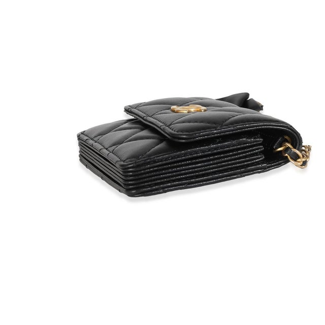 2020s Black Quilted Lambskin Ruffled Card Holder On Chain For Sale - Image 5 of 8