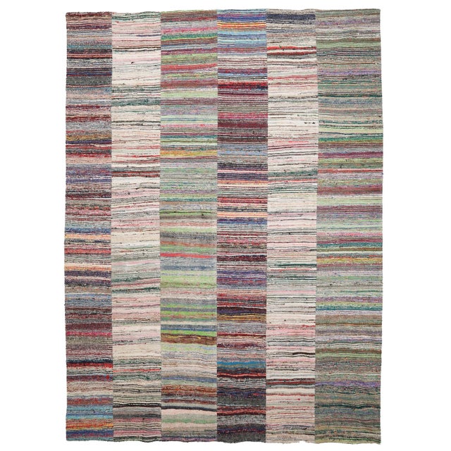 Textile Mid 20th Century Large Vintage Turkish Rag Rug For Sale - Image 7 of 7