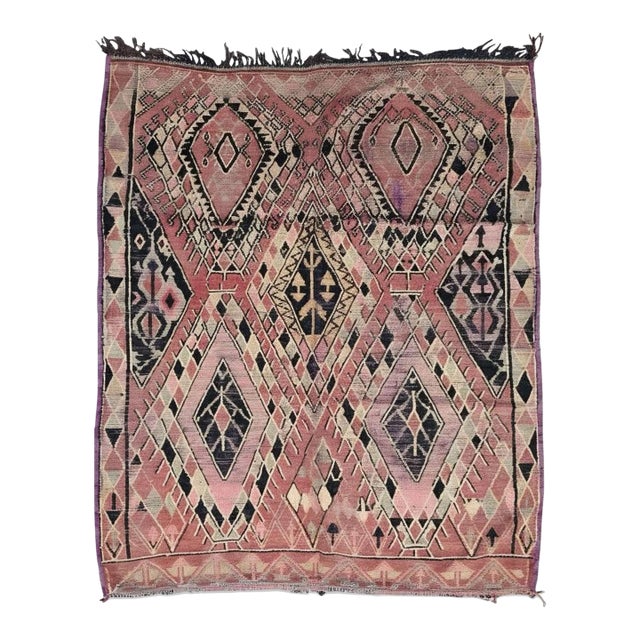 1970s Blush Pink Tribal Berber Rug - 7.2 X 5.7 Ft For Sale