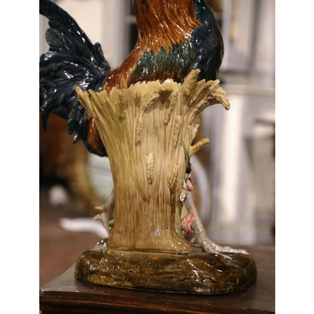 19th Century French Painted Faience Rooster With Vase Signed Paul Comolera For Sale - Image 10 of 12