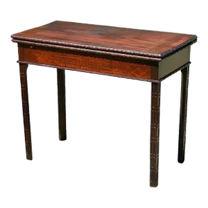 Antique Chinese Chippendale Mahogany Card Table With Foliate Carved Edge Circa 1760
