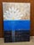 Abstract Blue Beige White and Black Lotus Flower Abstract Painting on Canvas For Sale - Image 3 of 4