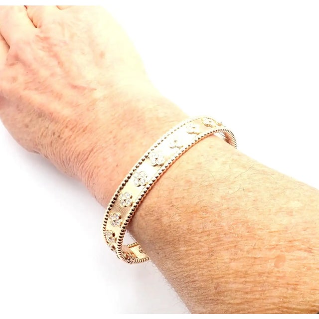 Van Cleef & Arpels Perlee Diamond Clover Rose Gold Bangle Bracelet For Sale - Image 12 of 13
