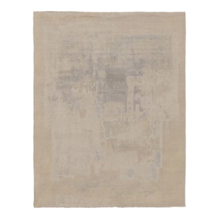 Rug & Kilim’s Modern Abstract Rug, Muted Patterns in Ivory White and Silver-Gray For Sale