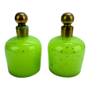 Pair of French Green Opaline Perfume Bottles With Gilt Star Decoration