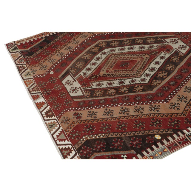 1950s 1950s Vintage Tribal Kilim in Red, Beige-Brown, White Geometric Patterns For Sale - Image 5 of 6