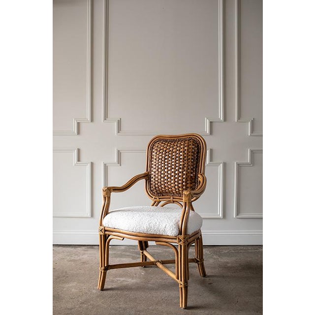 Rare Set of Four Vintage Padma’s Plantation Armchairs Woven Rattan, Sherpa Upholstery For Sale - Image 10 of 18