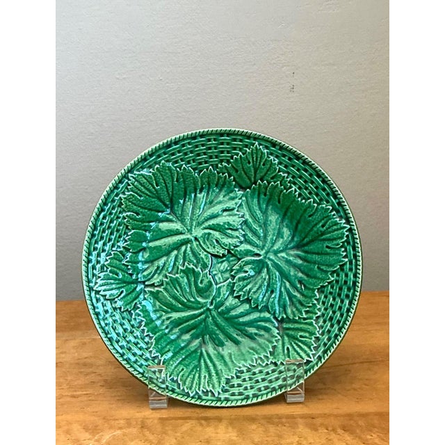 Ceramic Vintage French Majolica Leaf Design Plate For Sale - Image 7 of 12
