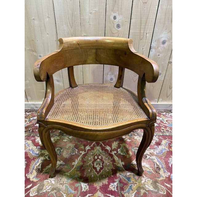 Louis Philippe Office Chair in Walnut and Caning For Sale - Image 3 of 8