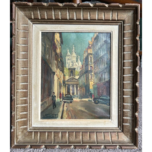 Vintage oil painting of a street scene in Paris. Painted by the artist A. Franchet. Signed to the lower left corner with...